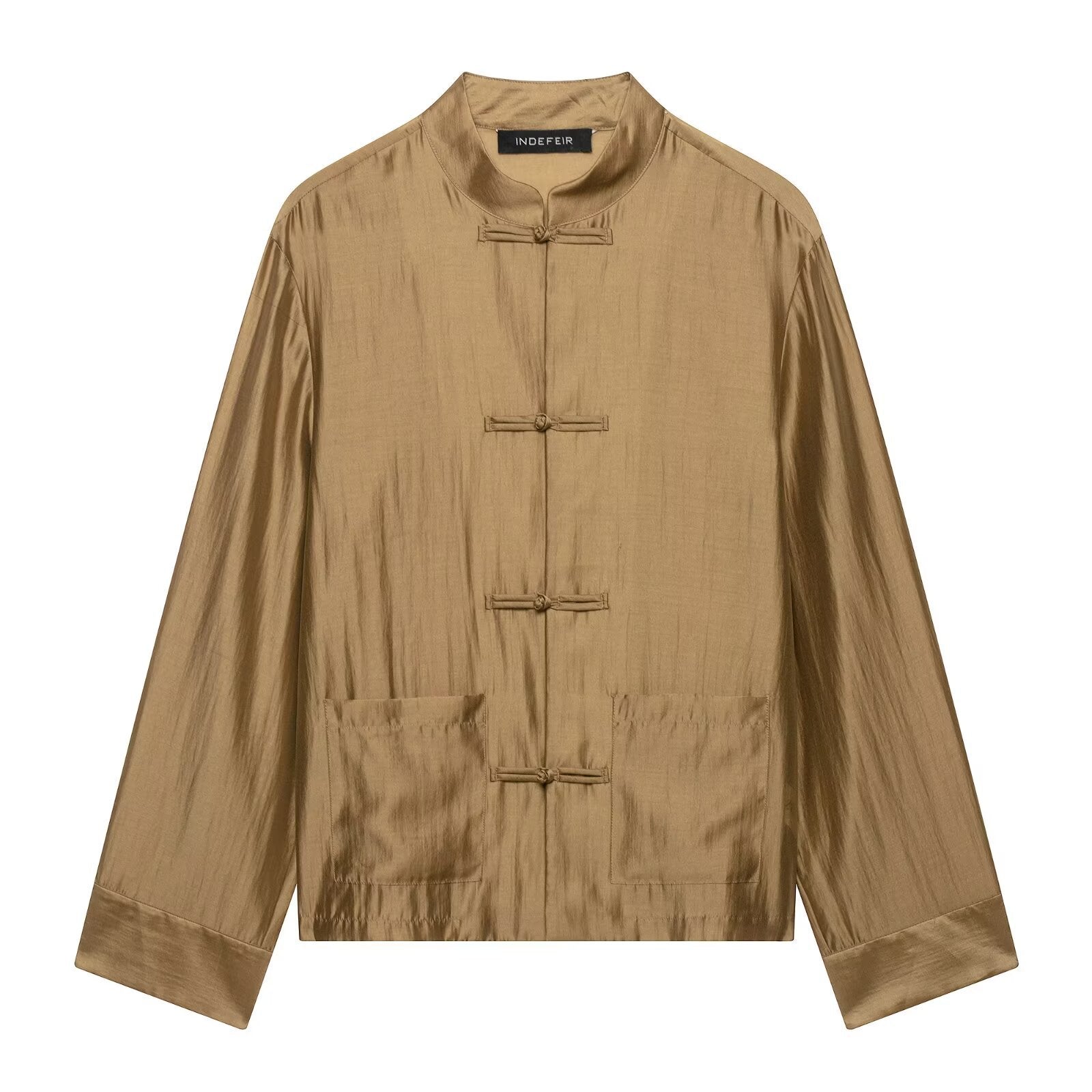 Satinbluse mit Stehkragen und Schleifen-Detail
