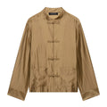 Satinbluse mit Stehkragen und Schleifenverschluss