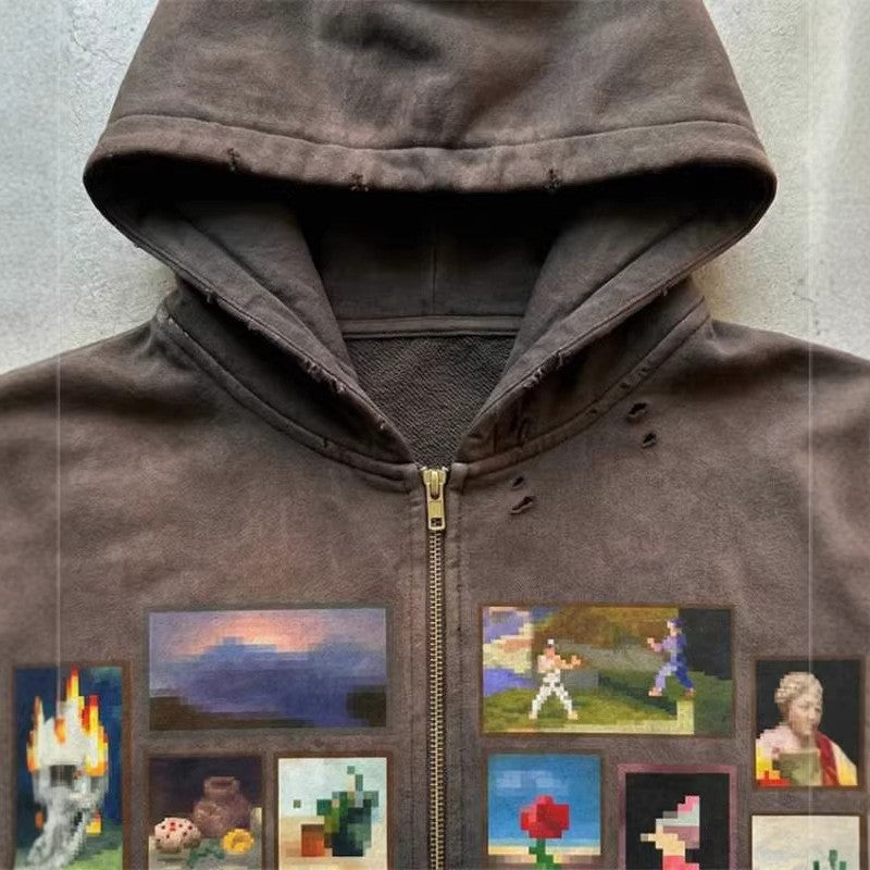 Gedruckter Hoodie-Cardigan mit Reißverschluss