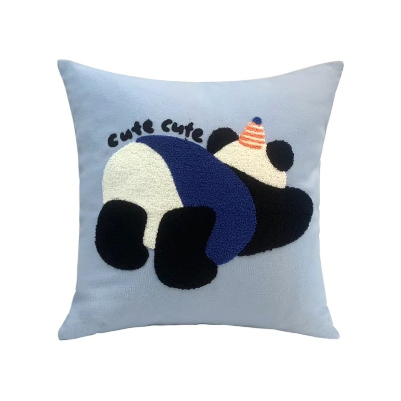 Tierisches Stickkissen aus Baumwoll-Canvas