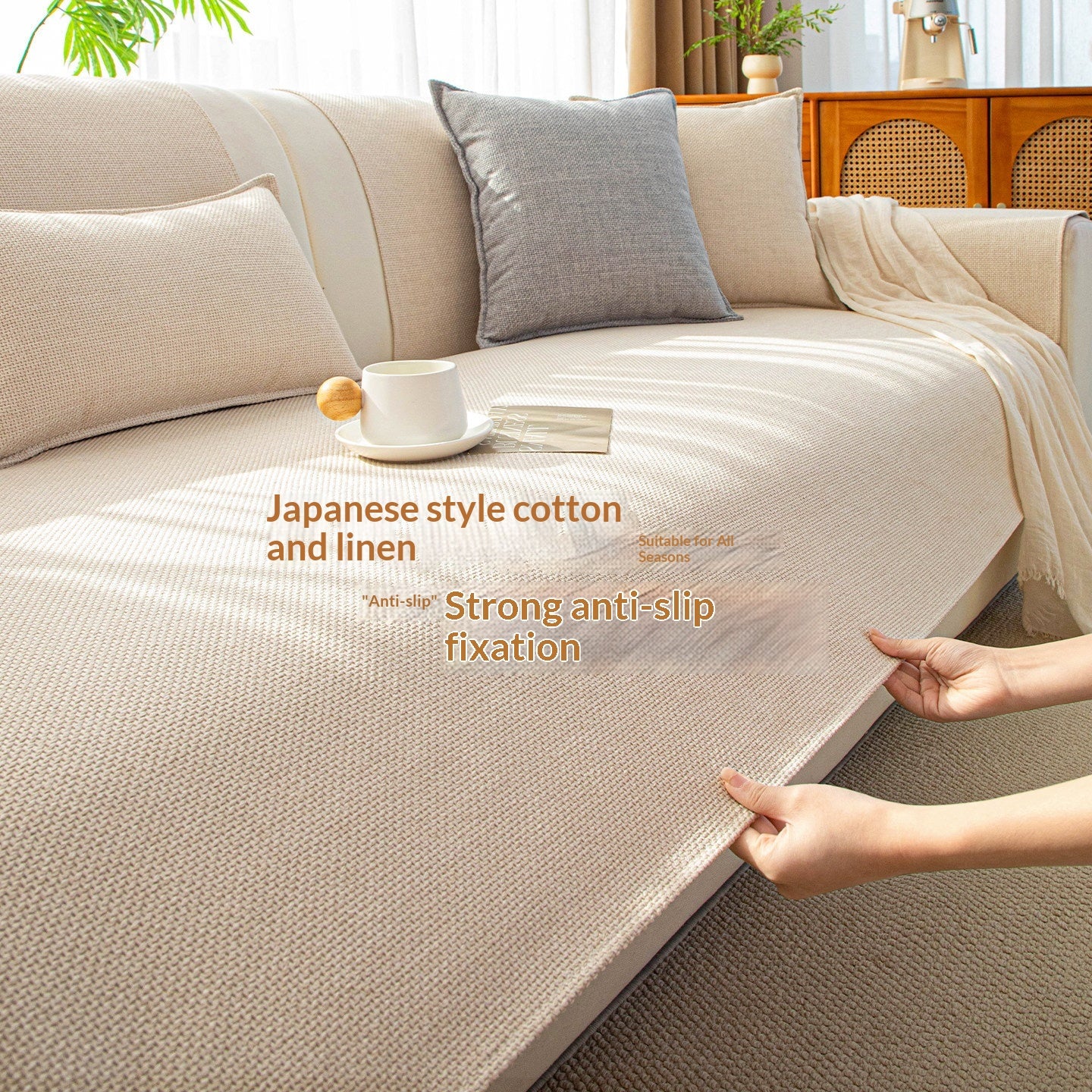 Sofa-Kissen im japanischen Stil aus Baumwoll-Leinen-Mix