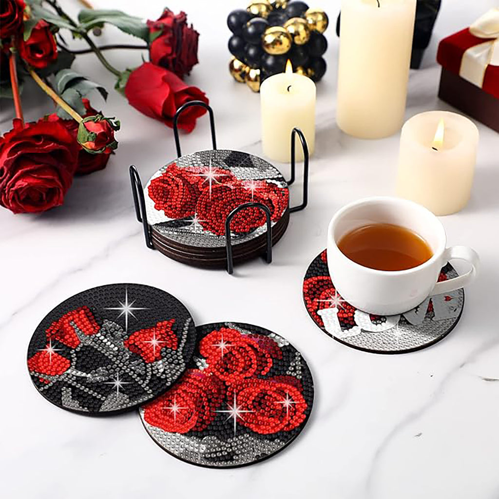 Diamantmalerei Untersetzer DIY Rose Muster für Erwachsene & Einsteiger