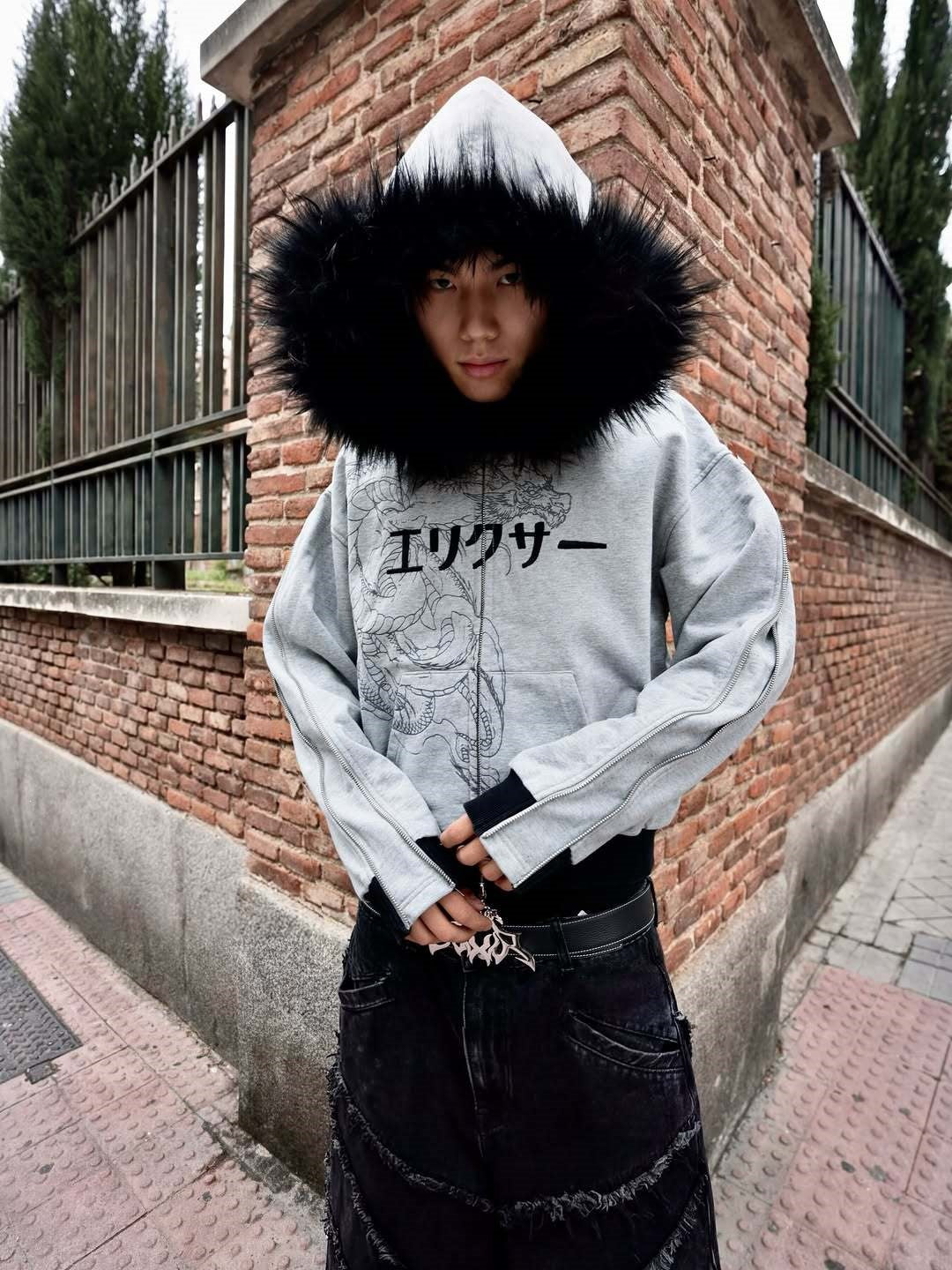 Herren Kapuzenpullover mit Fellkragen