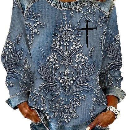 Retro-Pullover mit Druckmotiv