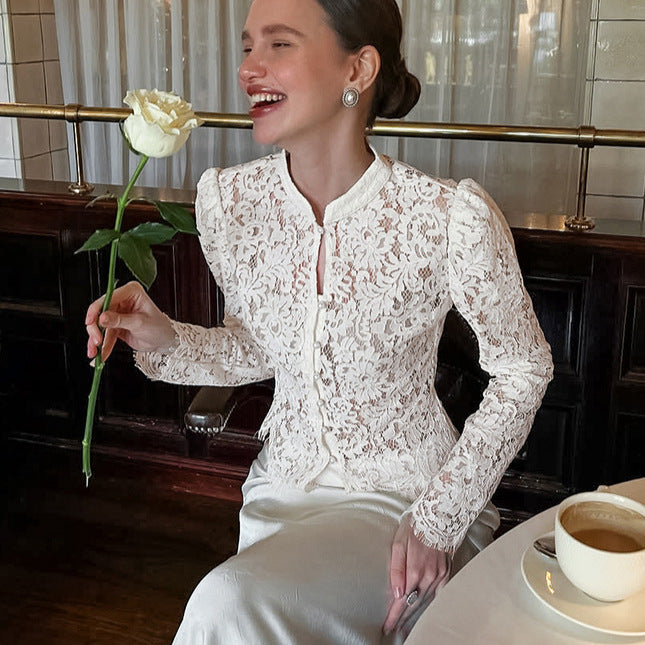 Elegante Jacquard-Strickbluse für Damen