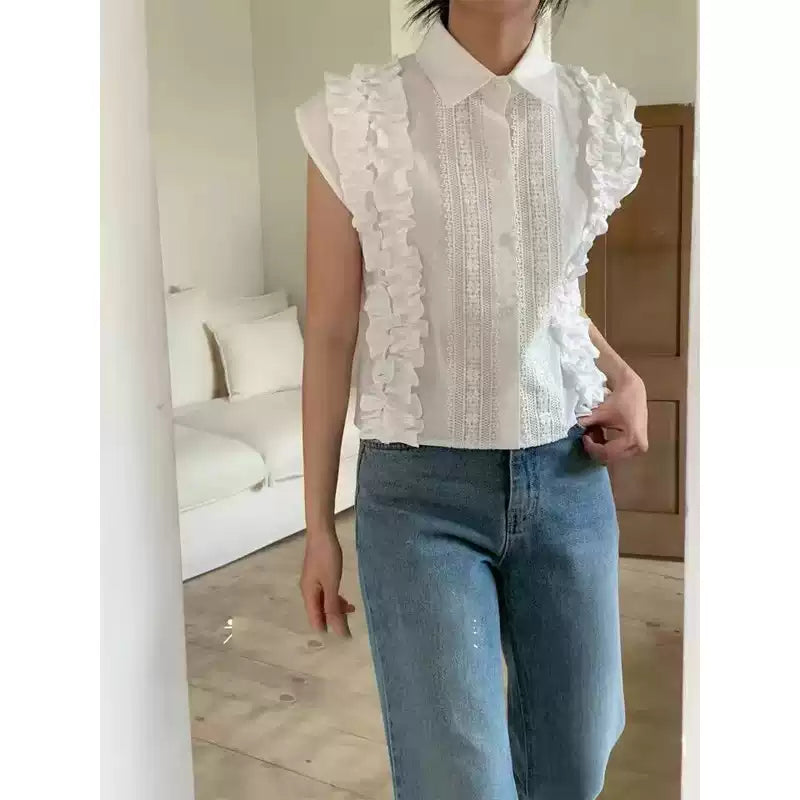 Spitzenbesticktes Patchwork-Hemd für Damen