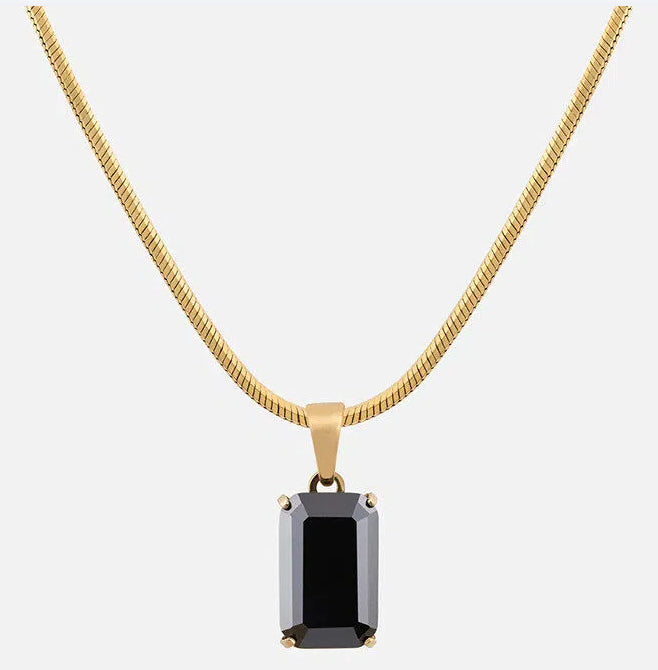Geometrischer Titanium-Stahl-Halsketten-Anhänger mit schwarzem Zircon