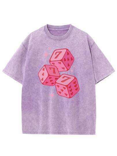 Rosa Würfel mit Sternen Grafik-Print Streetstyle Herren-Shortsärmel-Sh