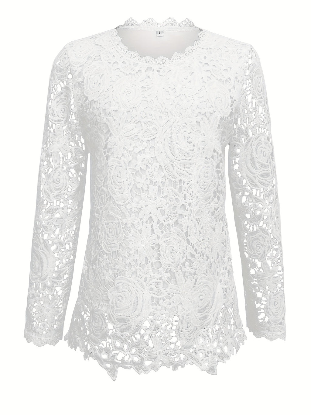 Vintage Langarm-Spitzentop mit Rundhals | LuxeStyle