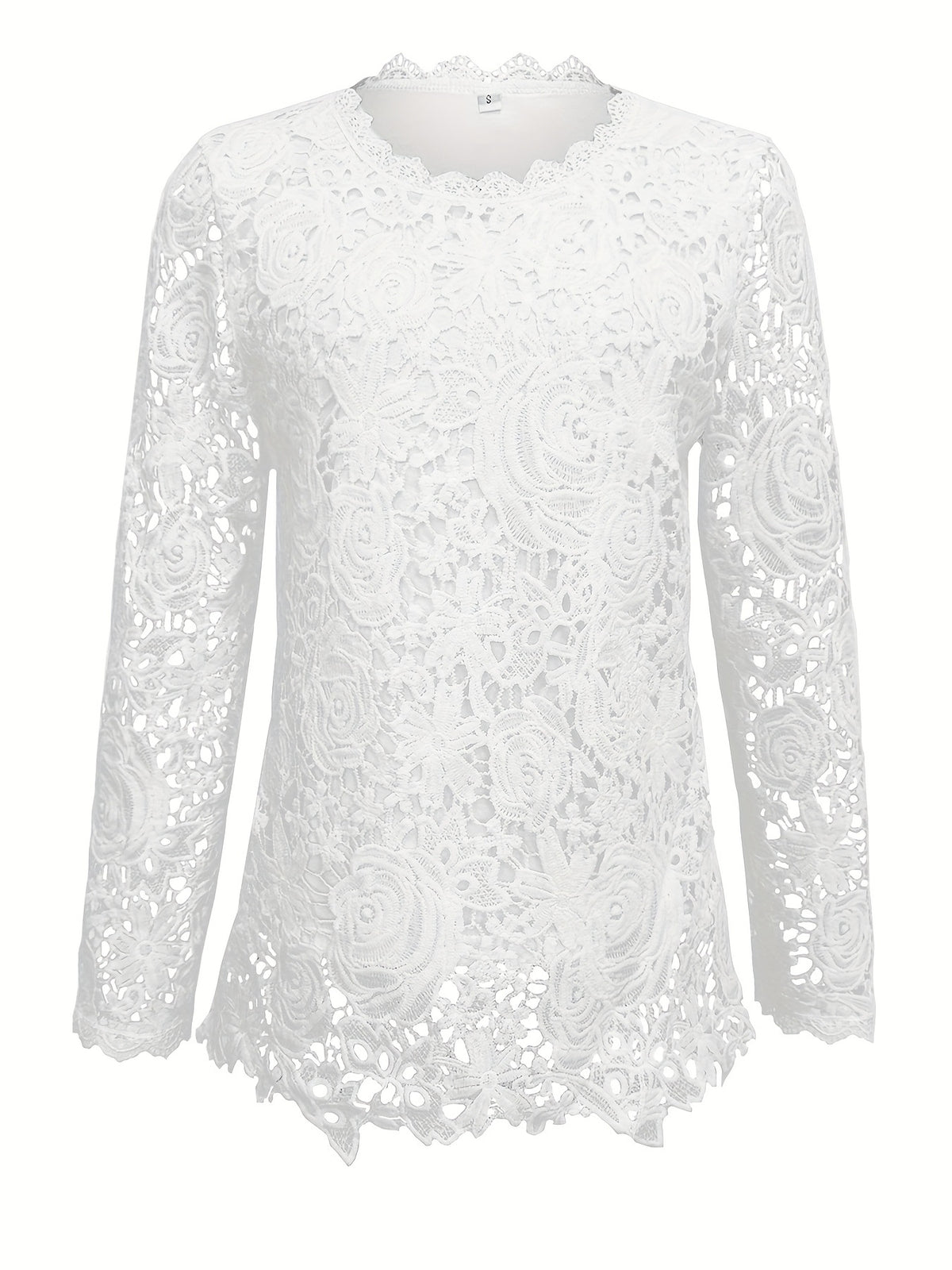 Vintage Langarm-Spitzentop mit Rundhals | LuxeStyle
