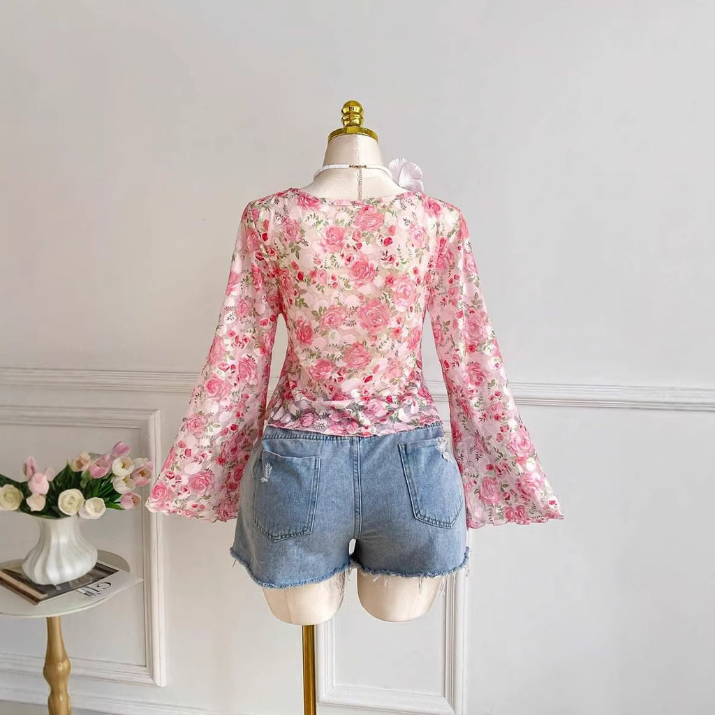 Romantisches Spitzen-Top mit Blumenmuster
