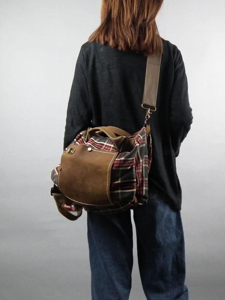 Grosser rot karierter Rucksack aus Rindsleder – Bild 1 | LuxeStyle