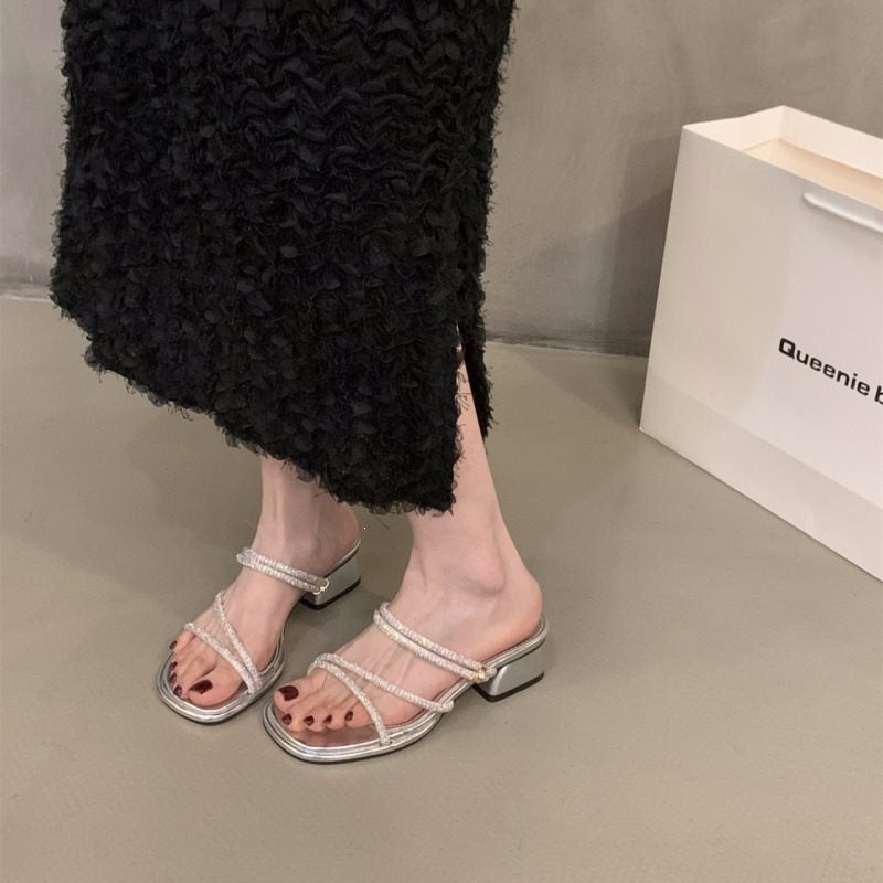 Rhinestone Riemchensandalen im French-Stil