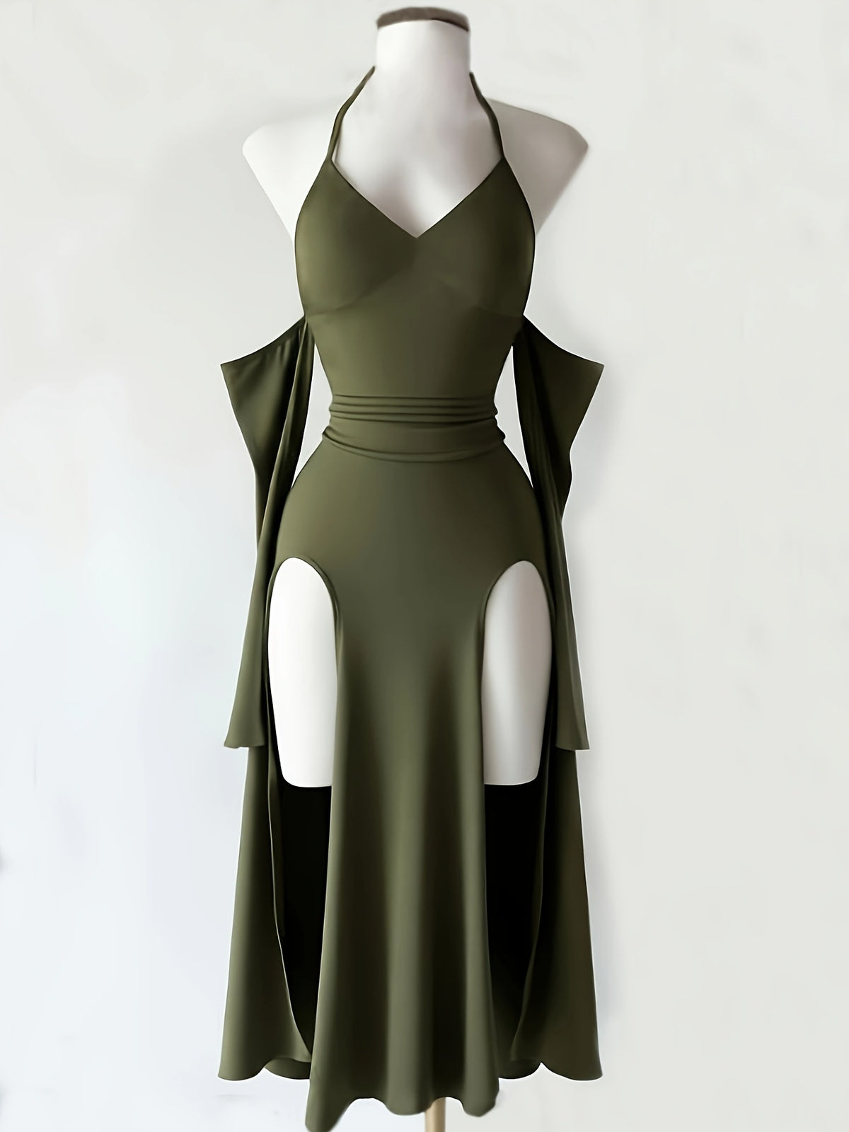 Halterneck Off-Shoulder Schlitz-Kleid – Bild 8 | LuxeStyle