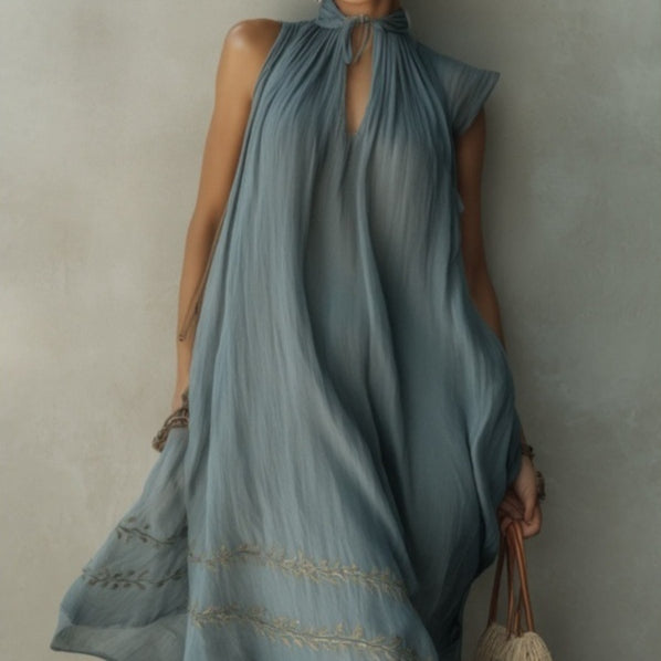 Ärmelloses Midikleid mit Spitze und Bindeband