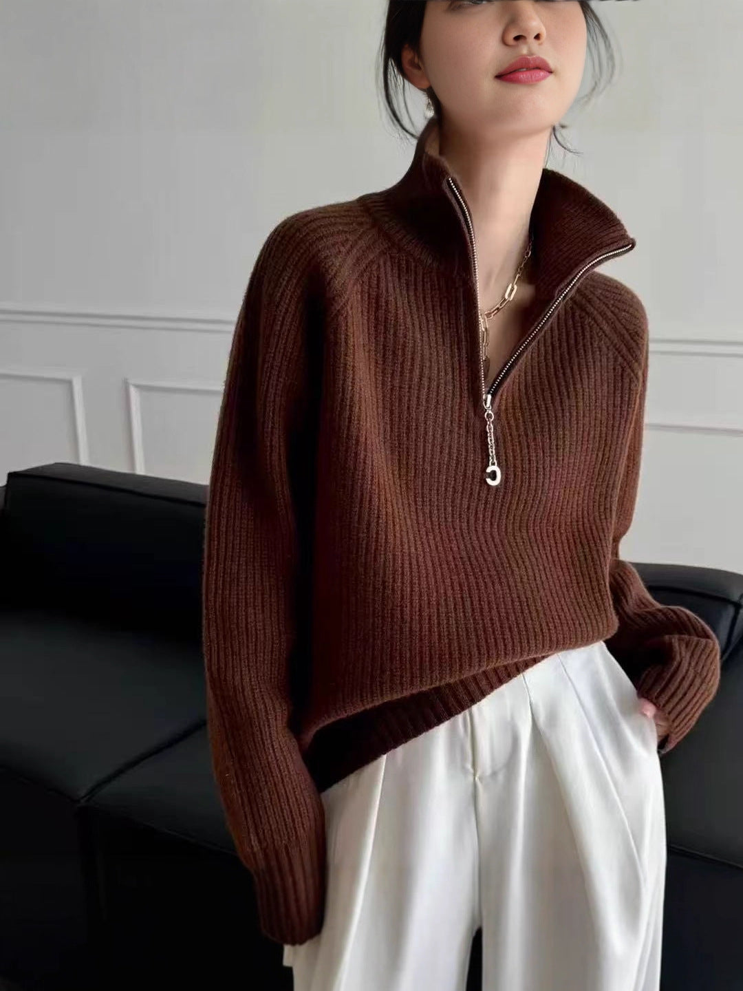 Kuscheliger Strickpullover mit Reissverschluss