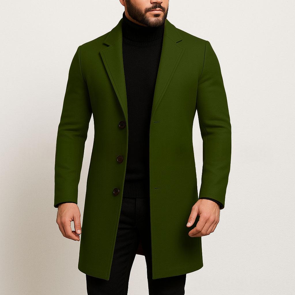 Einfarbiger Slim Fit Trenchcoat aus Wollgewebe