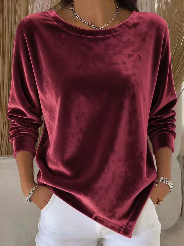 Samtbluse mit Rundhals und langen Ärmeln – Bild 10 | LuxeStyle