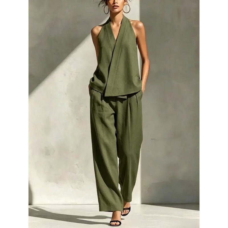 Halter V-Neck Blazer Top & High Waist Hose Set