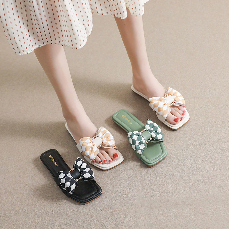 Sandalen mit Schleife – grün, schwarz, aprikose | LuxeStyle
