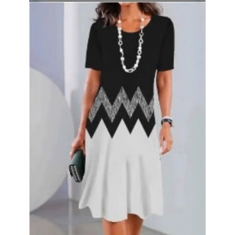 Bedrucktes Kurzarm T-Shirt-Kleid für Damen