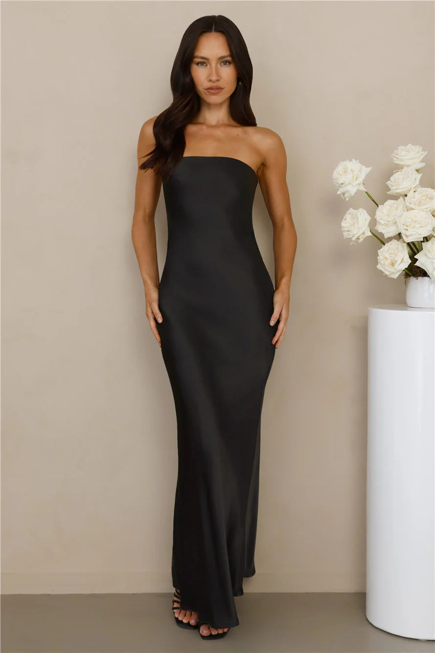 Damen rückenfreies Satin-Maxikleid
