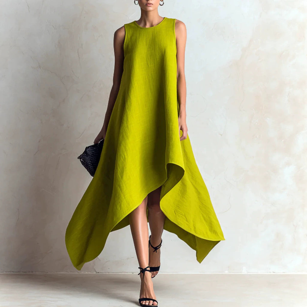 Asymmetrisches Leinenkleid ohne Ärmel – Bild 11 | LuxeStyle