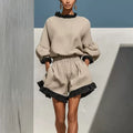 Elegantes Langarm-Top & High-Waist Shorts Set