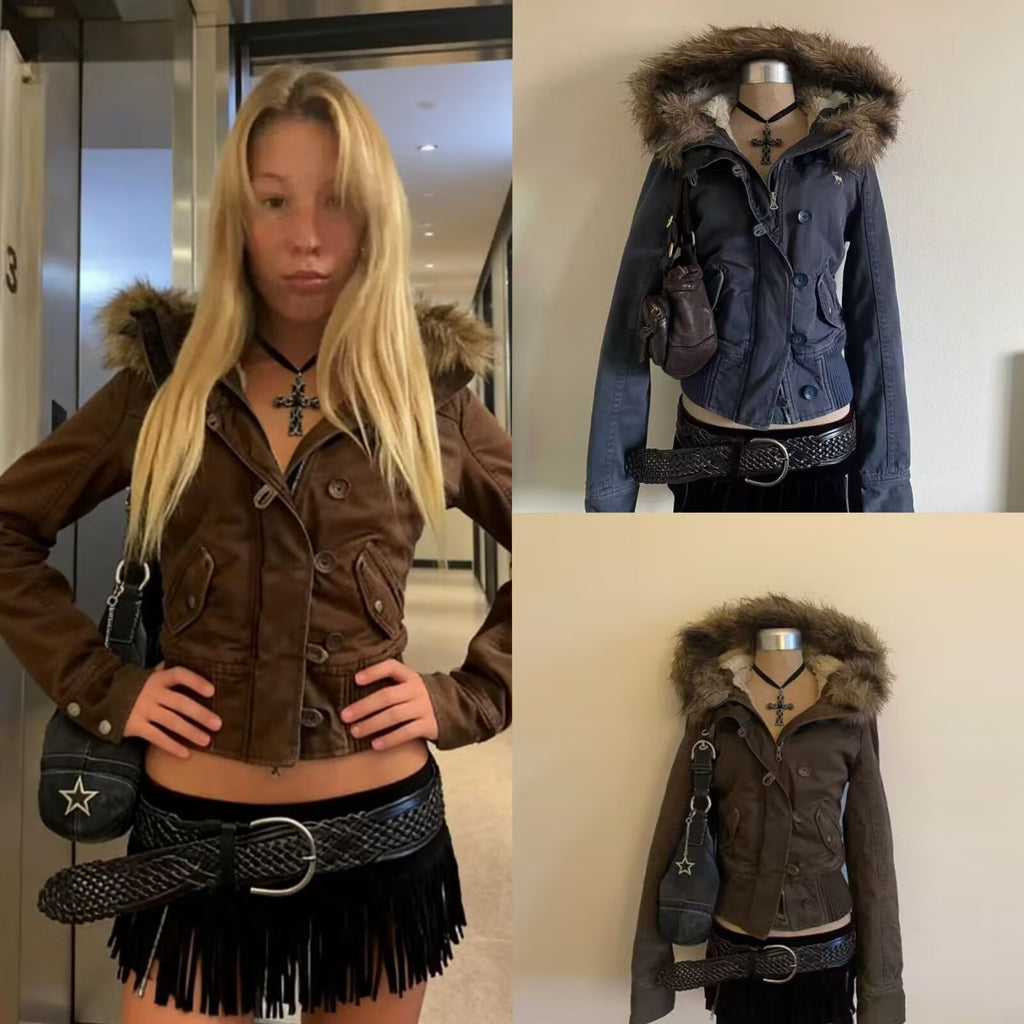 Kurze Damen-Jacke mit Kapuze – Bild 3 | LuxeStyle