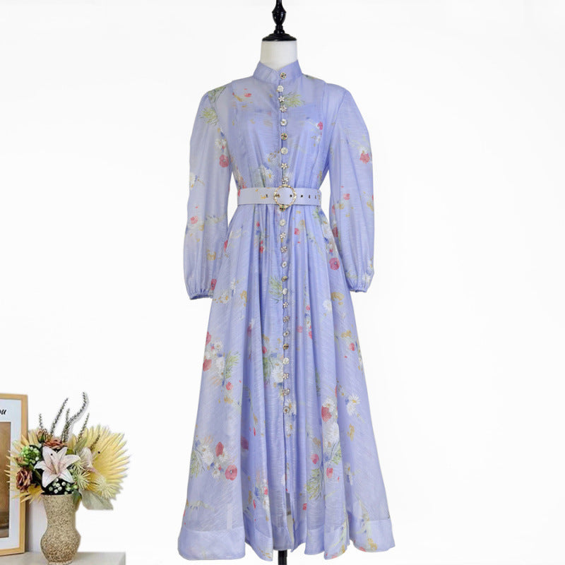 Midi-Kleid mit Stehkragen und Puffärmeln – Bild 4 | LuxeStyle