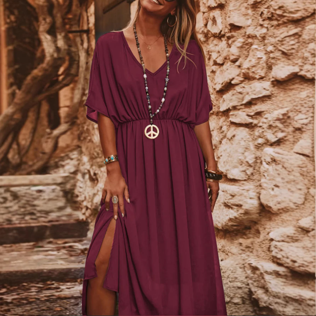 Elegantes V-Ausschnitt Chiffon-Kleid mit Schnürung | LuxeStyle