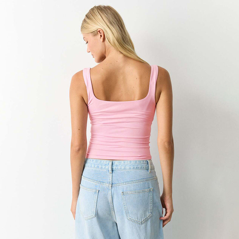 Elegantes U-Neck Plissee-Top mit Perlen