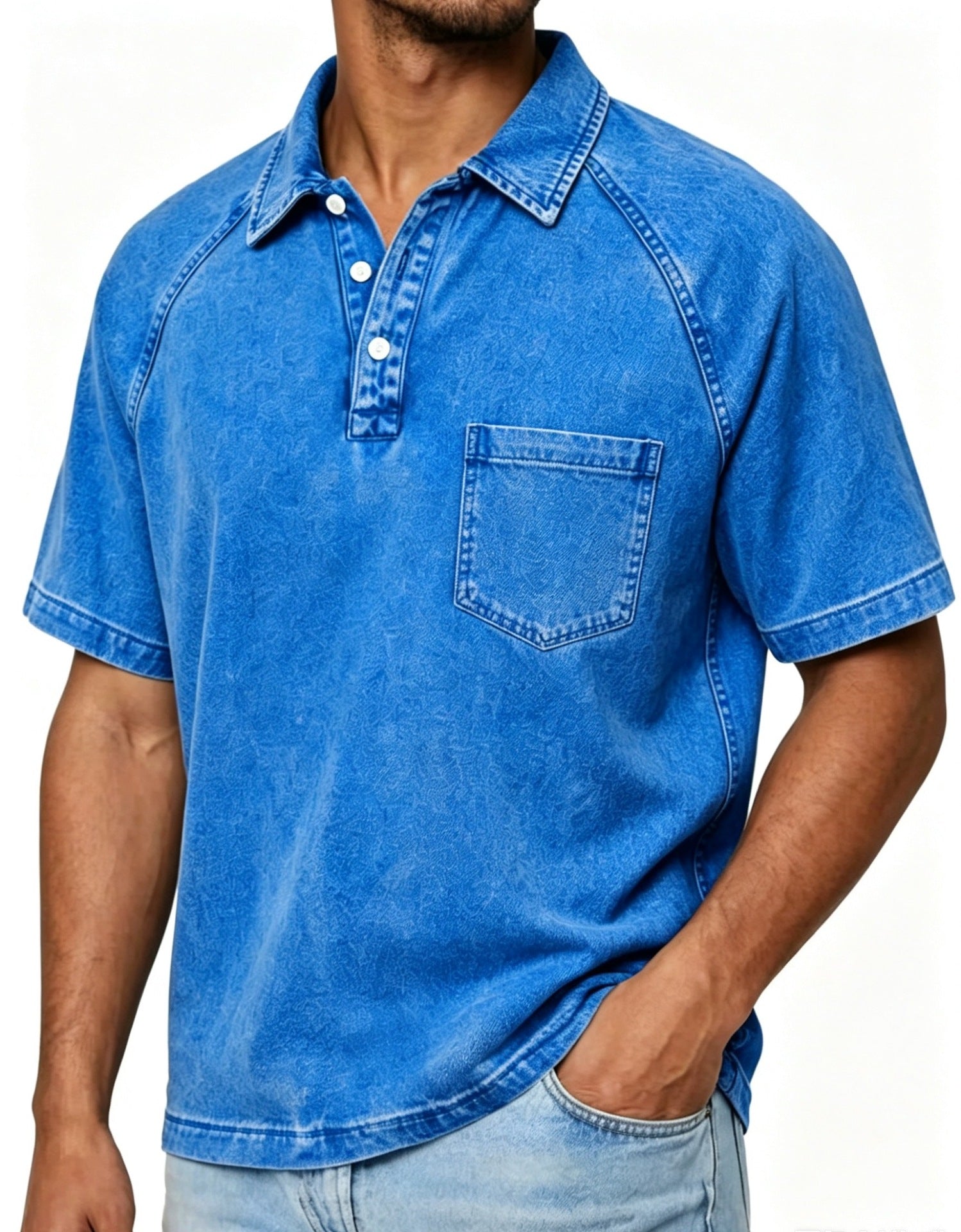 Gewaschener Cord-Polo mit Kragen, Amerikanischer Stil