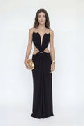 Hohl ausgebuchtes Halterneck-Kleid
