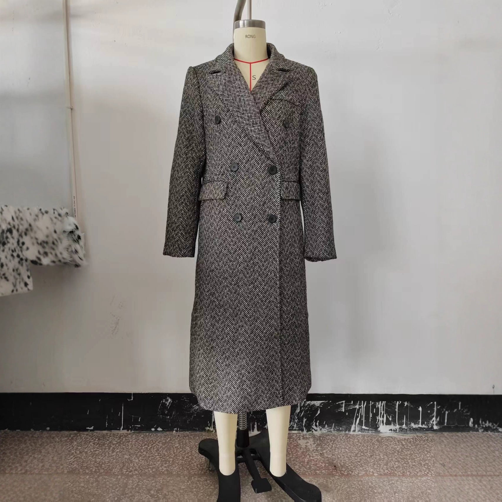 Eleganter Herringbone Wollmantel für Damen
