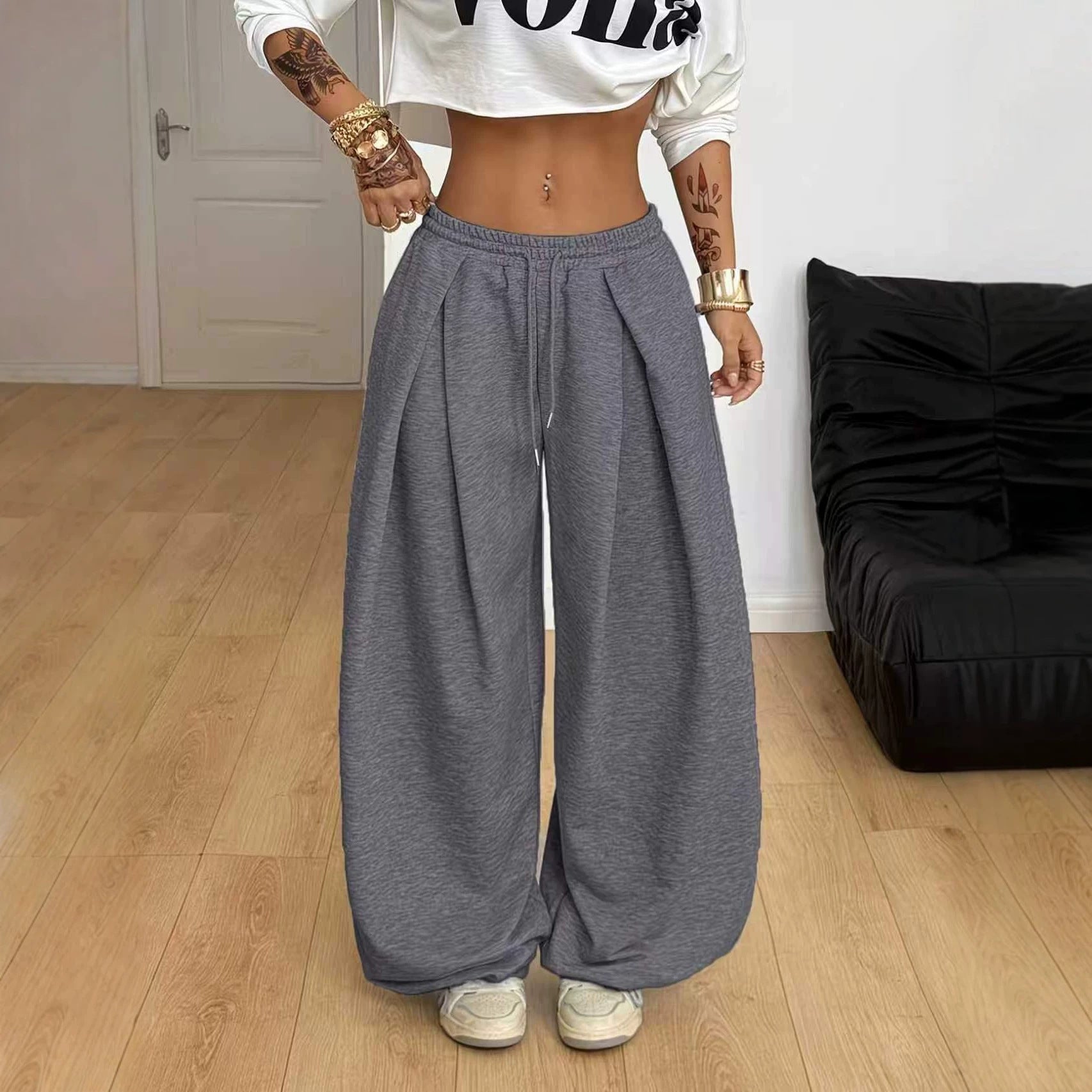 High-Waist Wide Leg Stoffhose