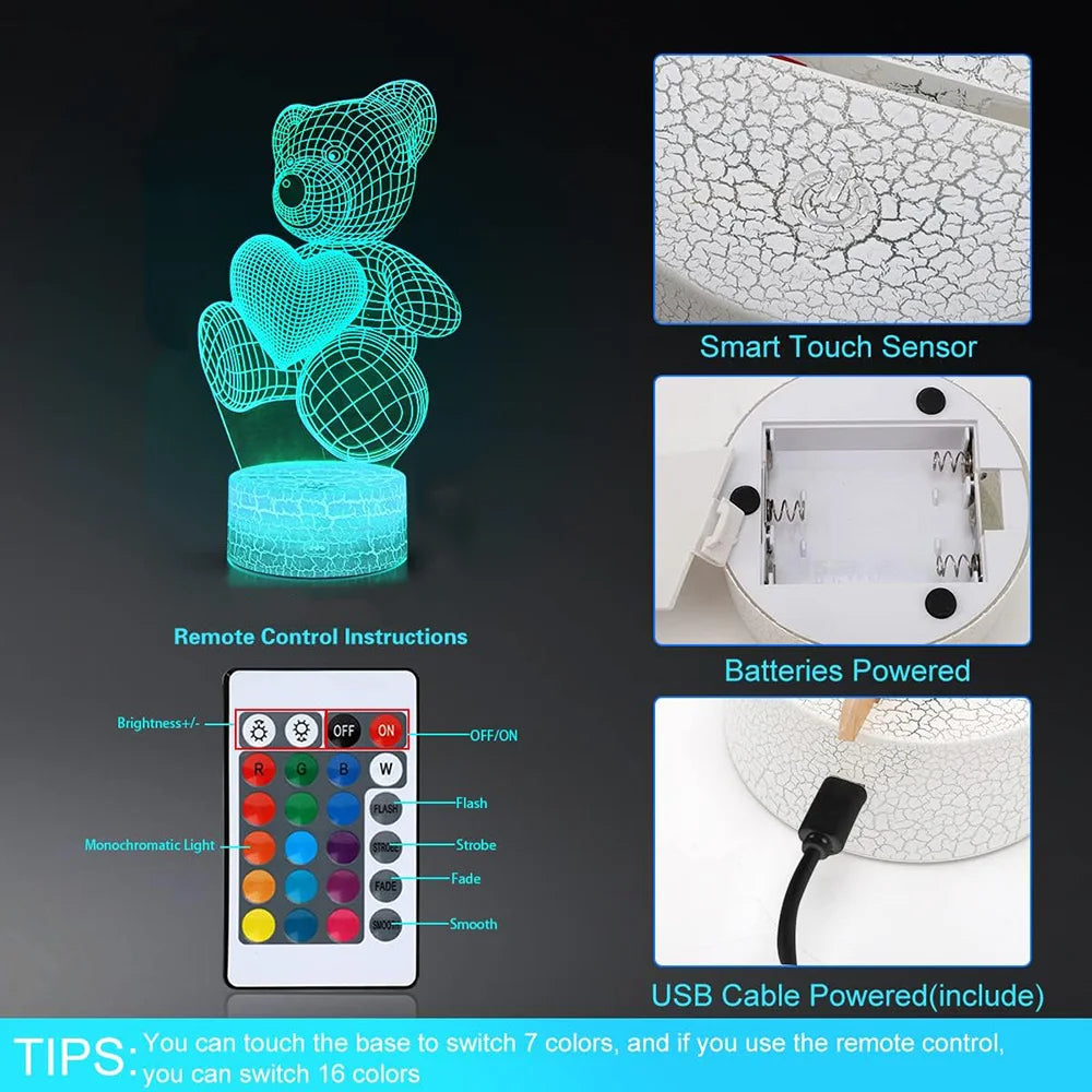 3D-Teddy-Nachtlampe mit Farbwechsel
