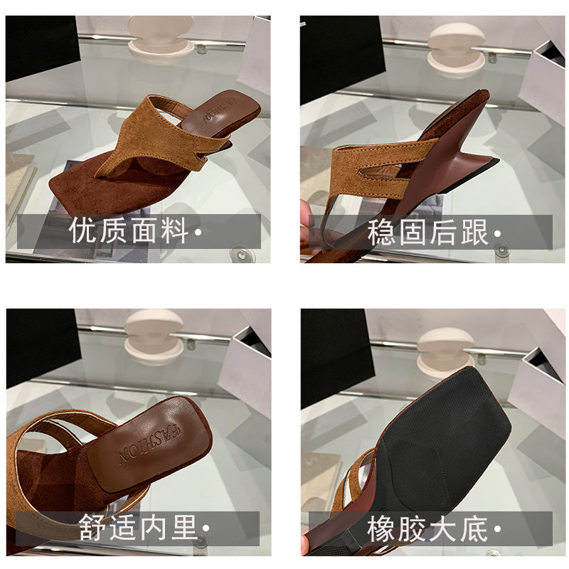 Elegante Square Toe Thong Sandalen