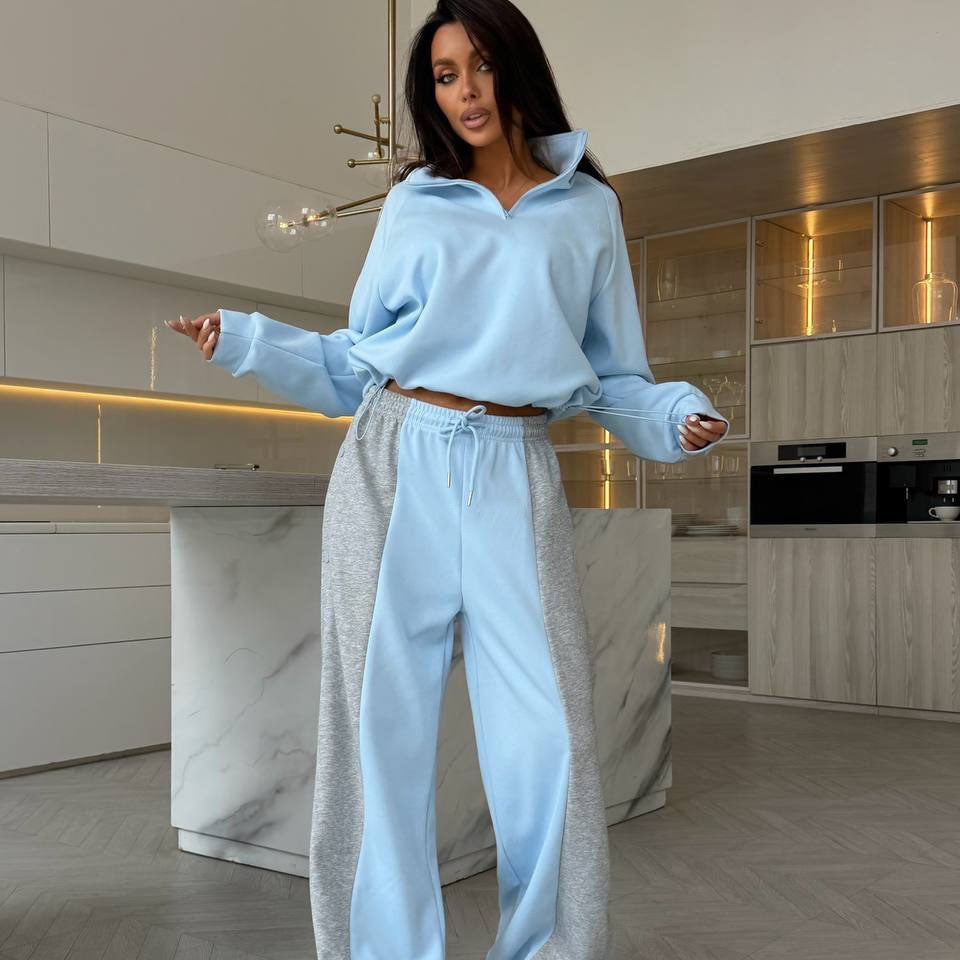 Sportlicher Color-Block Cardigan und Hose Set