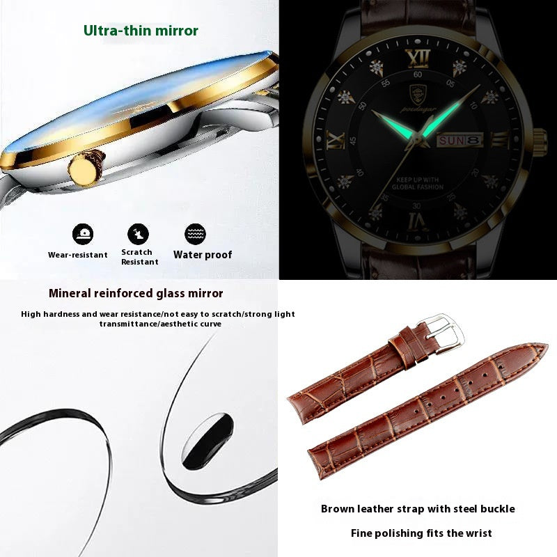 Herren Quarzuhr, ultraflach