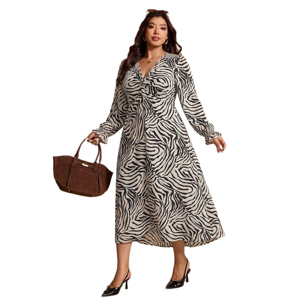 Damen V-Ausschnitt Kleid mit Knoten & Puffärmeln