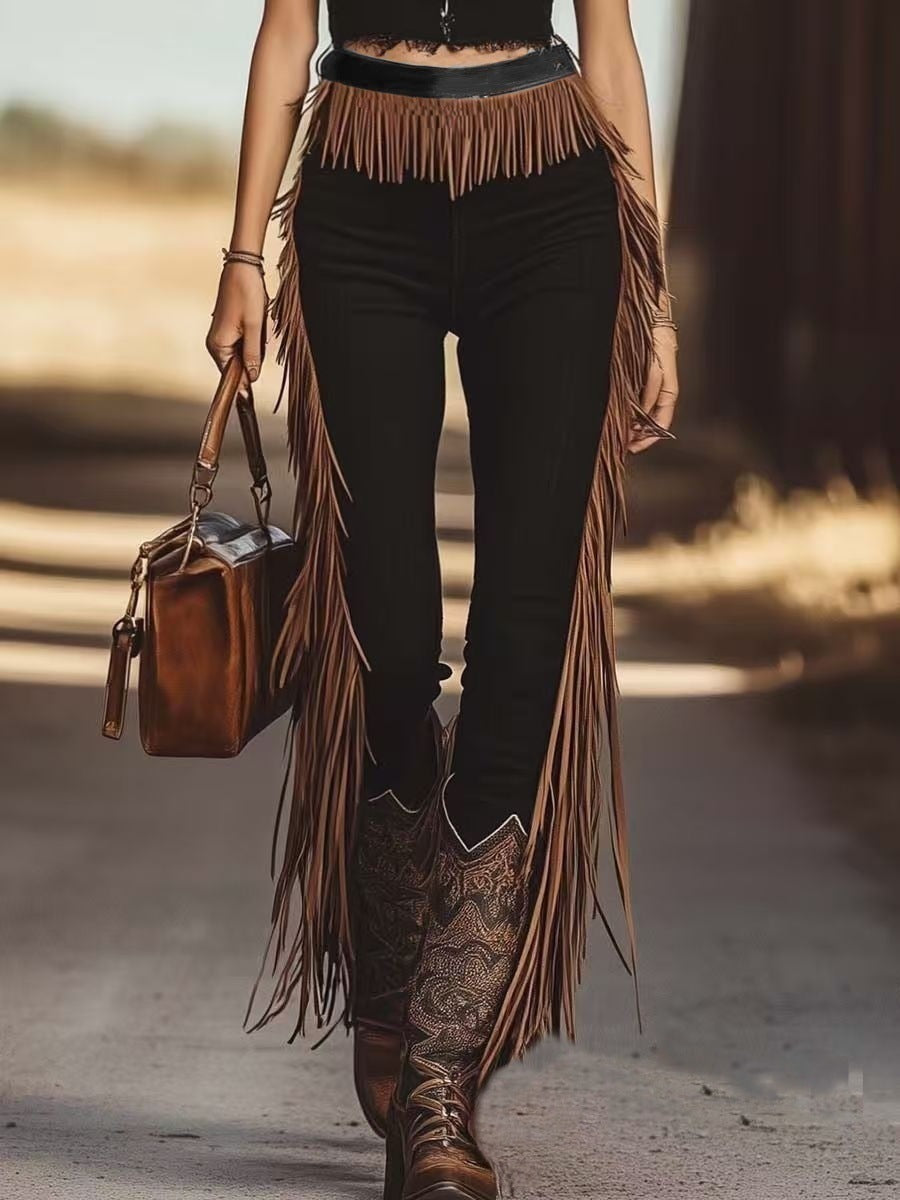 Leggings mit hohem Bund und Quasten