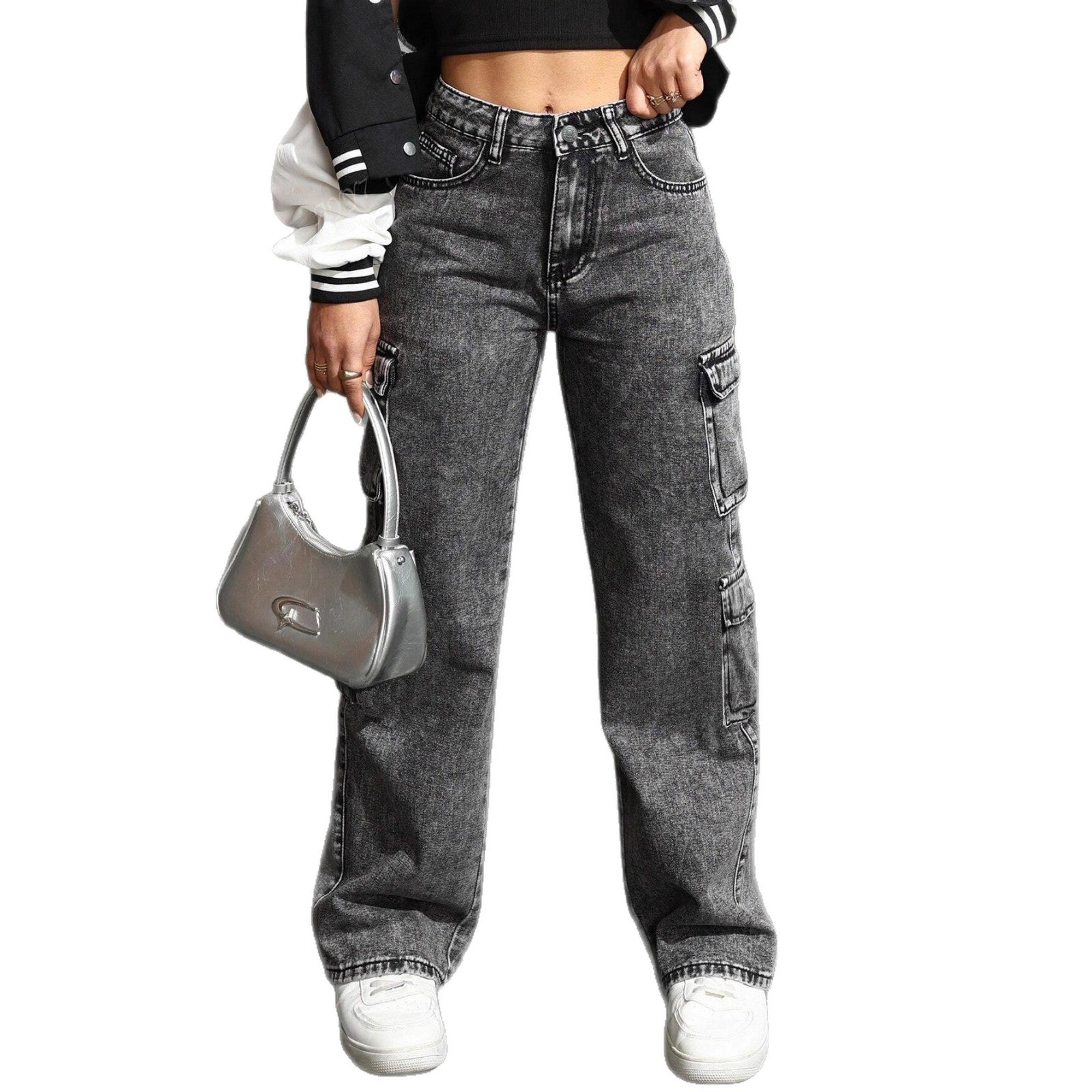 Washed Irregular Jeans für Damen