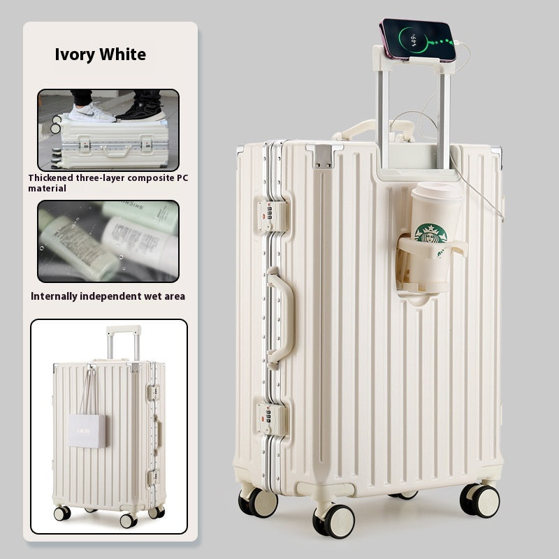 Reisekoffer mit Aluminiumrahmen und Becherhalter
