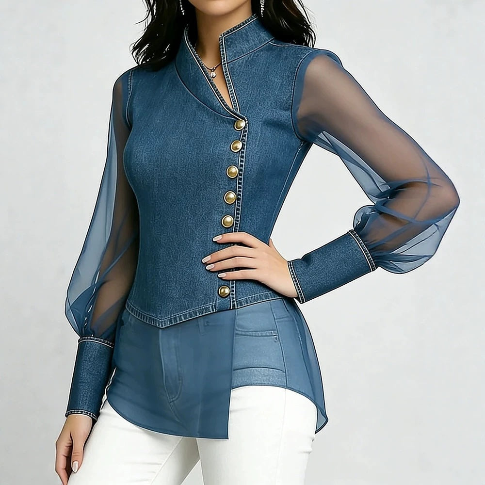 Spitzen-Langarmshirt mit asymmetrischem Ausschnitt