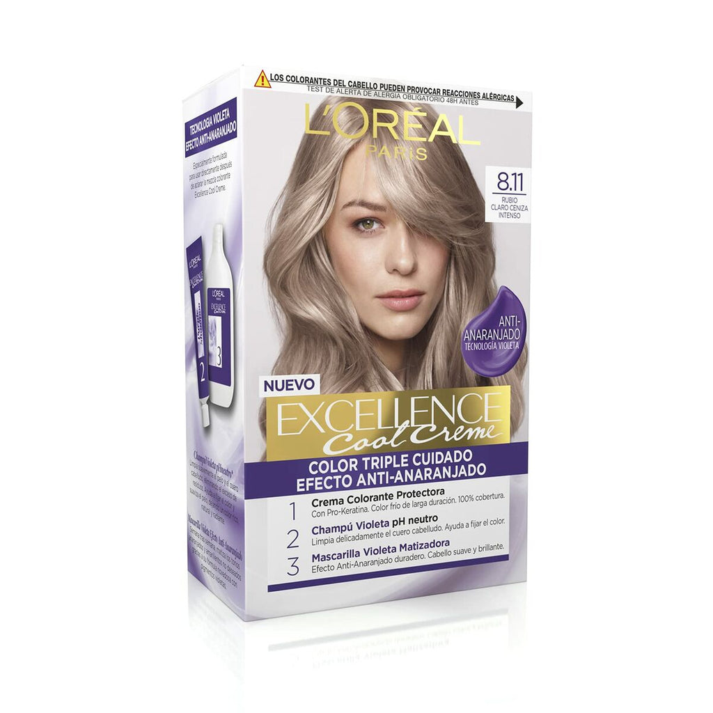 Dauerhafte Creme-Coloration L'Oreal Excellence Helles Aschblond 8,11 N
