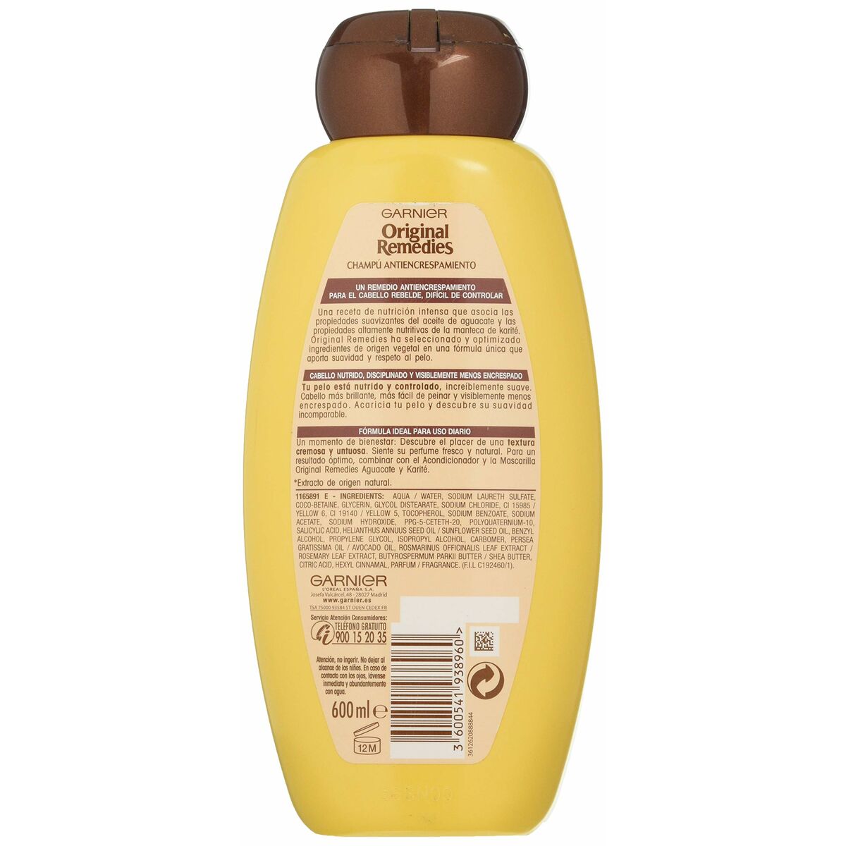 Anti-Frizz Shampoo Garnier Original Remedies 600 ml Avocado Karité
