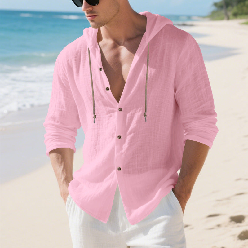 Leinen-Cardigan mit Kapuze für Herren – Bild 9 | LuxeStyle