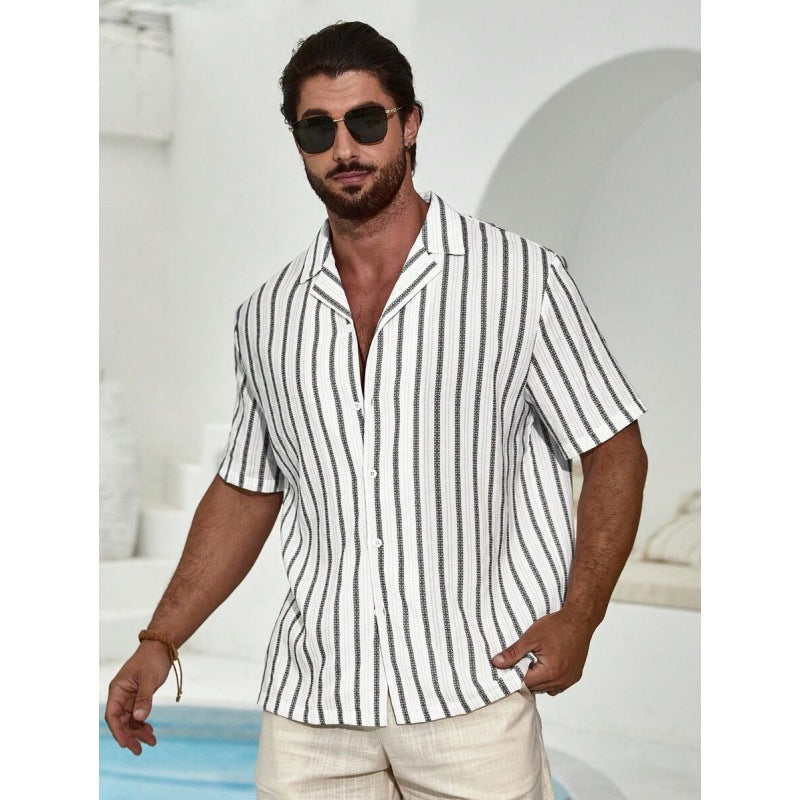 Kurzarmhemd mit Streifen und Digitaldruck – Bild 10 | LuxeStyle