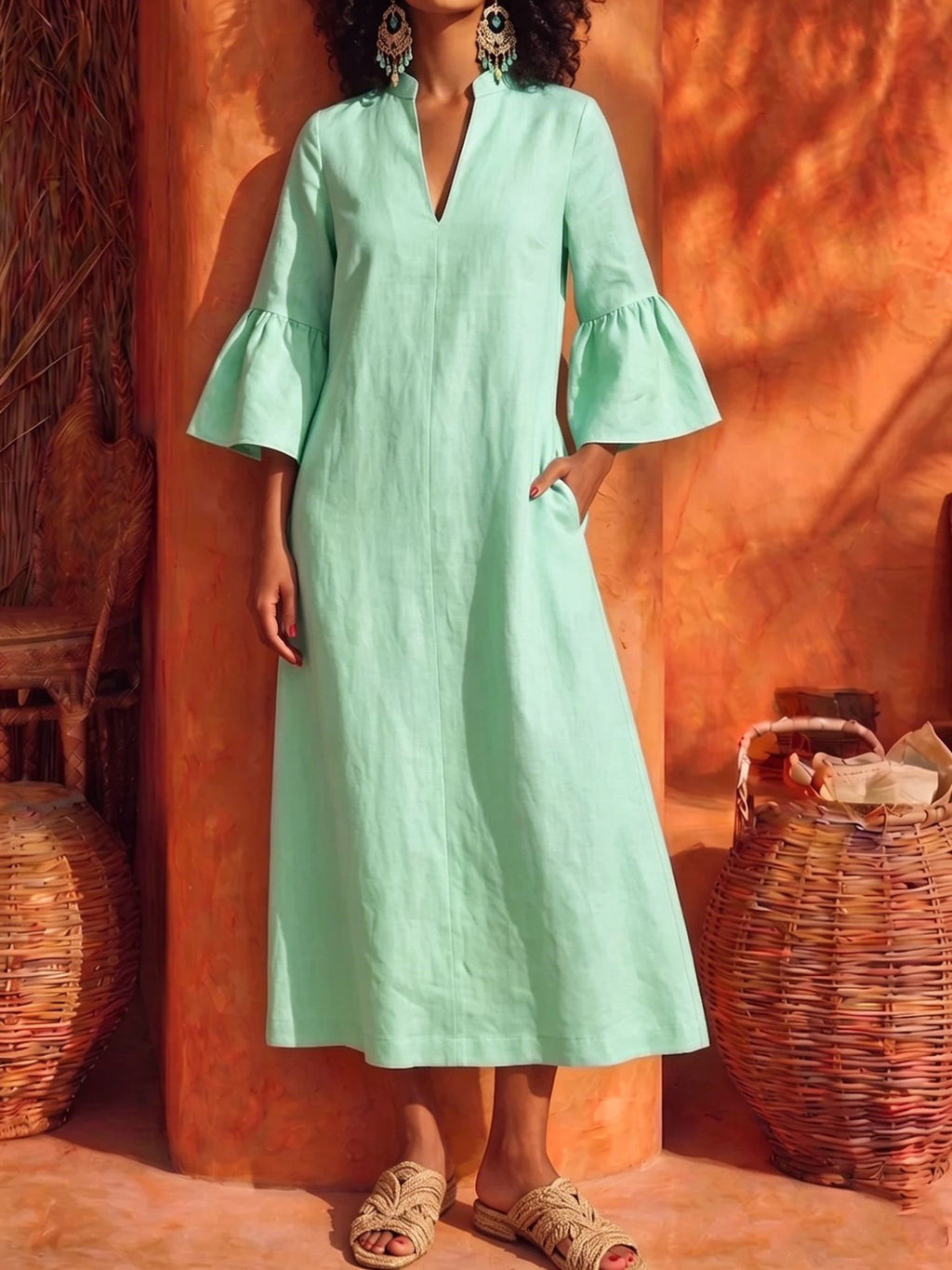 Freizeitkleid mit Rüschenärmeln
